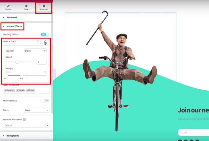 Motion effects avançados elementor pro